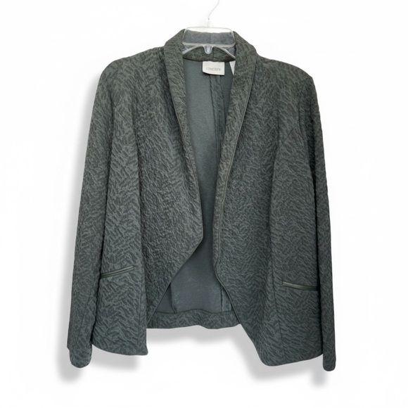 Chico’s Textured Drape Front Jacket Blazer Evergreen Forest Green Sz 8-NWT - Picture 2 of 12